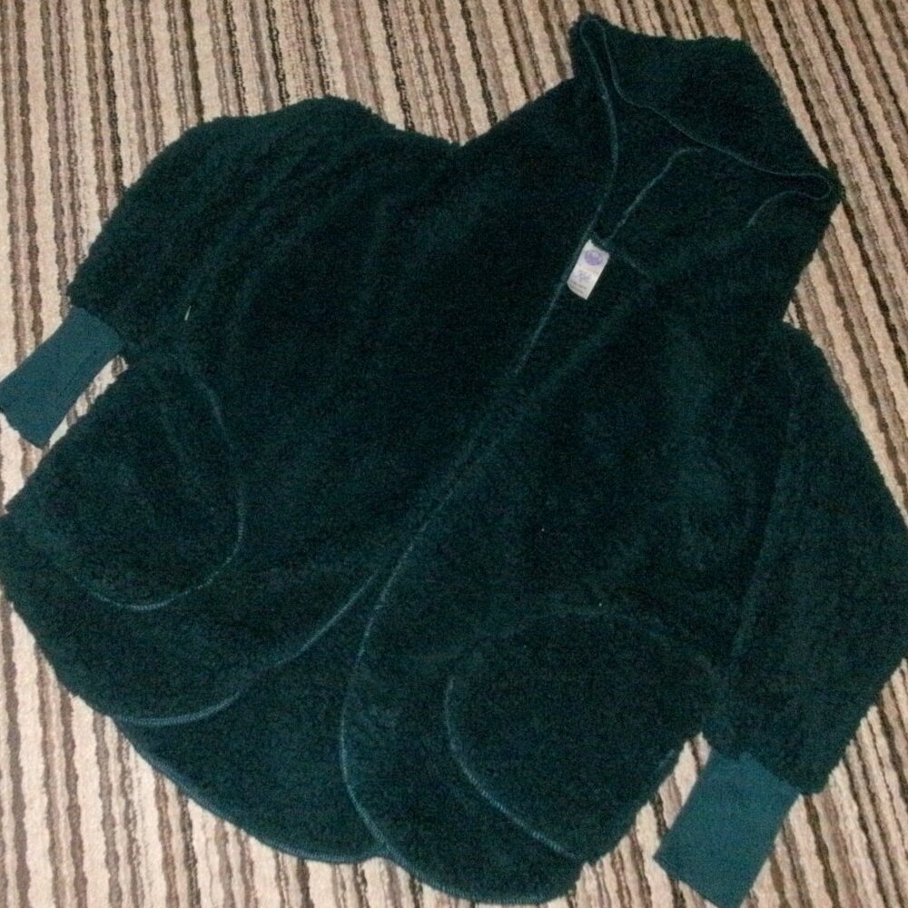 Te Verde kids Green Teddy Bear Fleece Open Front Hooded Jacket with pockets ~ L